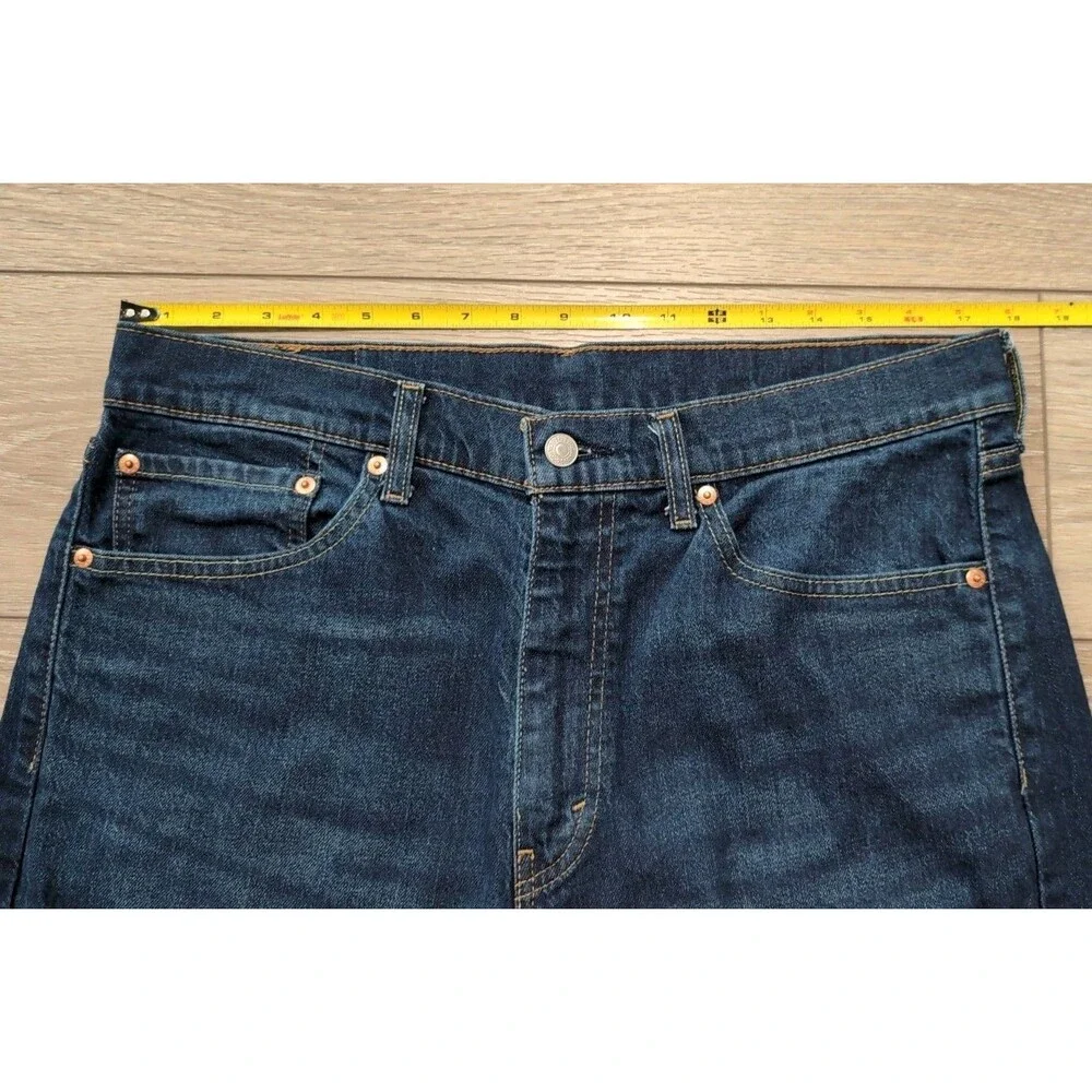 LEVI'S 505 DENIM STRAIGHT STRETCH BLUE JEANS in MENS SIZE 36 X 34 DARK WASH EUC